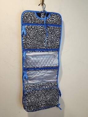 Vera Bradley Black & White Leopard Print Tote  Storage with Blue Trim